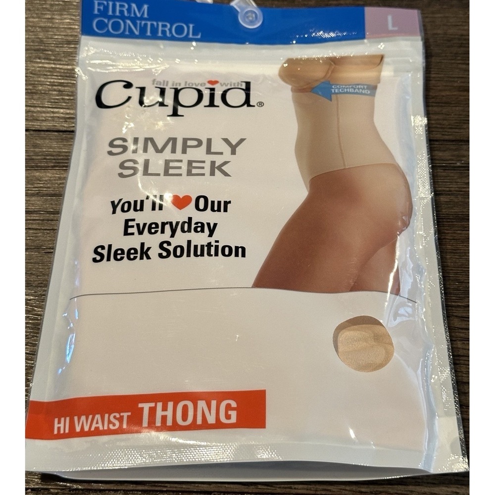New Womens Cupid Simply Sleek Beige Firm Hi Waist Thong Shapewear Panty Size Lg